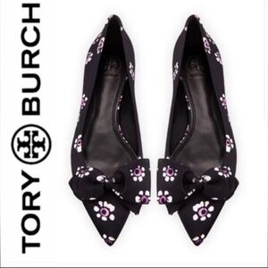 New Tory Burch‎ Rosalind Black Flower Ballet Flats size 6.5
